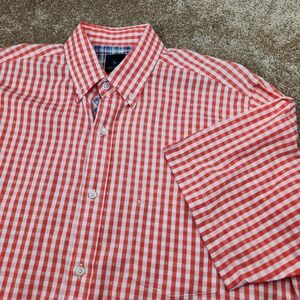 Tailorbyrd Mens Red White Gingham Short Sleeve Button Down Shirt Large Flamingo
